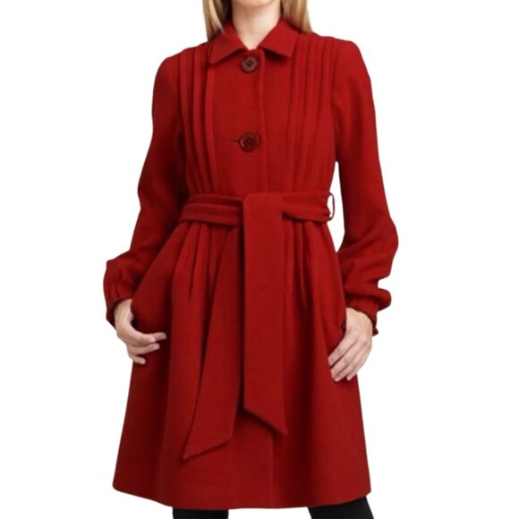 Theory Burgundy Panya Wool Blend Pleated Coat. Size Small. - Picture 5 of 9